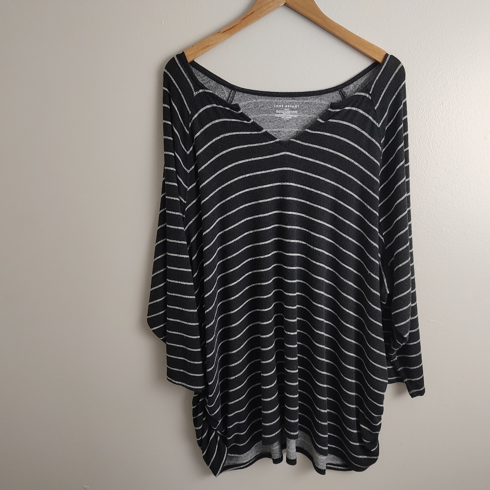 Lane Bryant Split Neck Black & White Striped Sweater 30/32